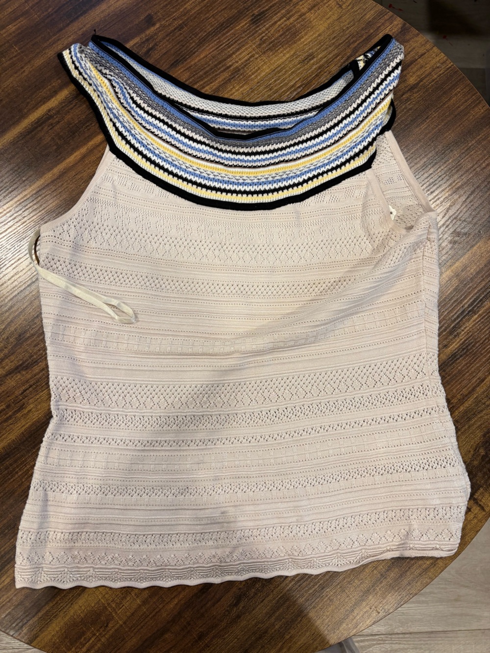 White House Black Market Cream Knit Tank with Striped Scoop Neck